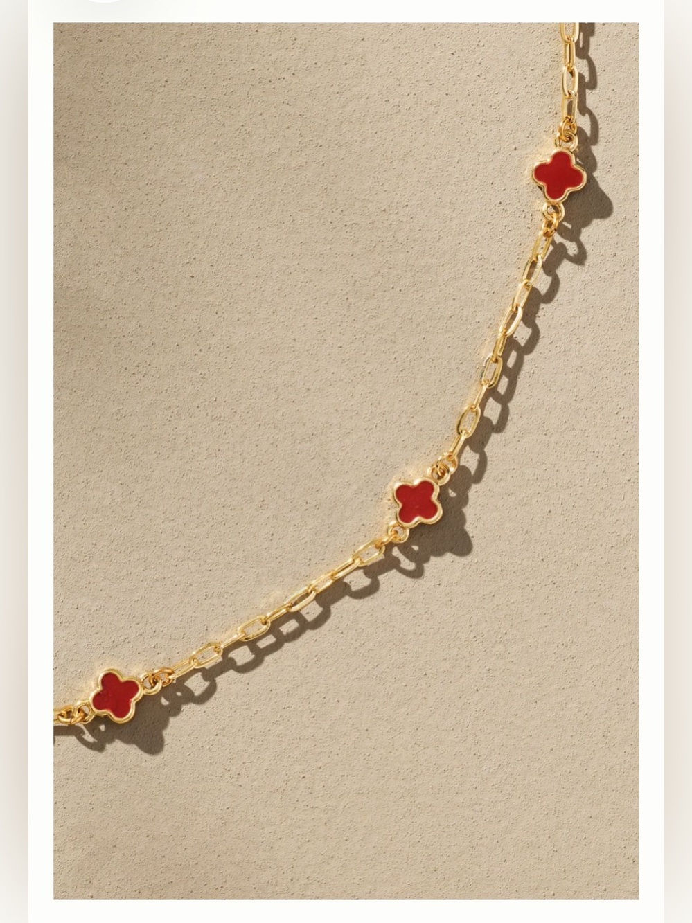 Anthropologie Tiny Clover 15" Chain Necklace Red & Gold | NWT